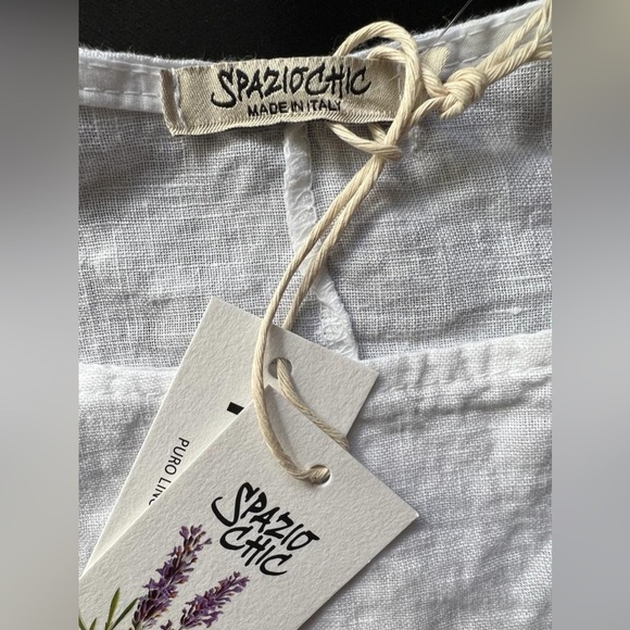 NWT SPAZIOCHIC Italy Made 🇮🇹 100% LINEN crew neck Cap sleeve Peplum Top M - Picture 8 of 8